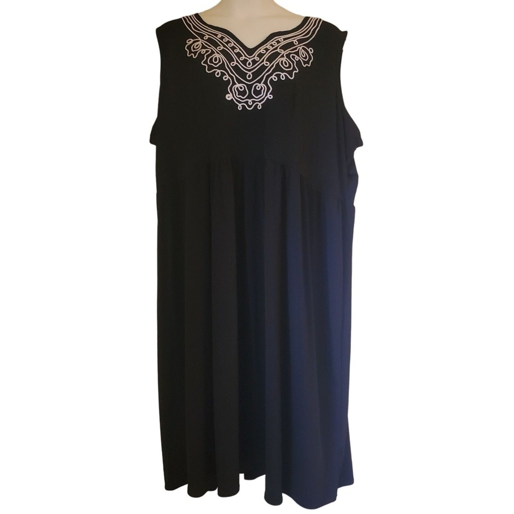 Woman Within 3X Black White‎ Embroidered Sleeveless Maxi Dress Summer Cruise